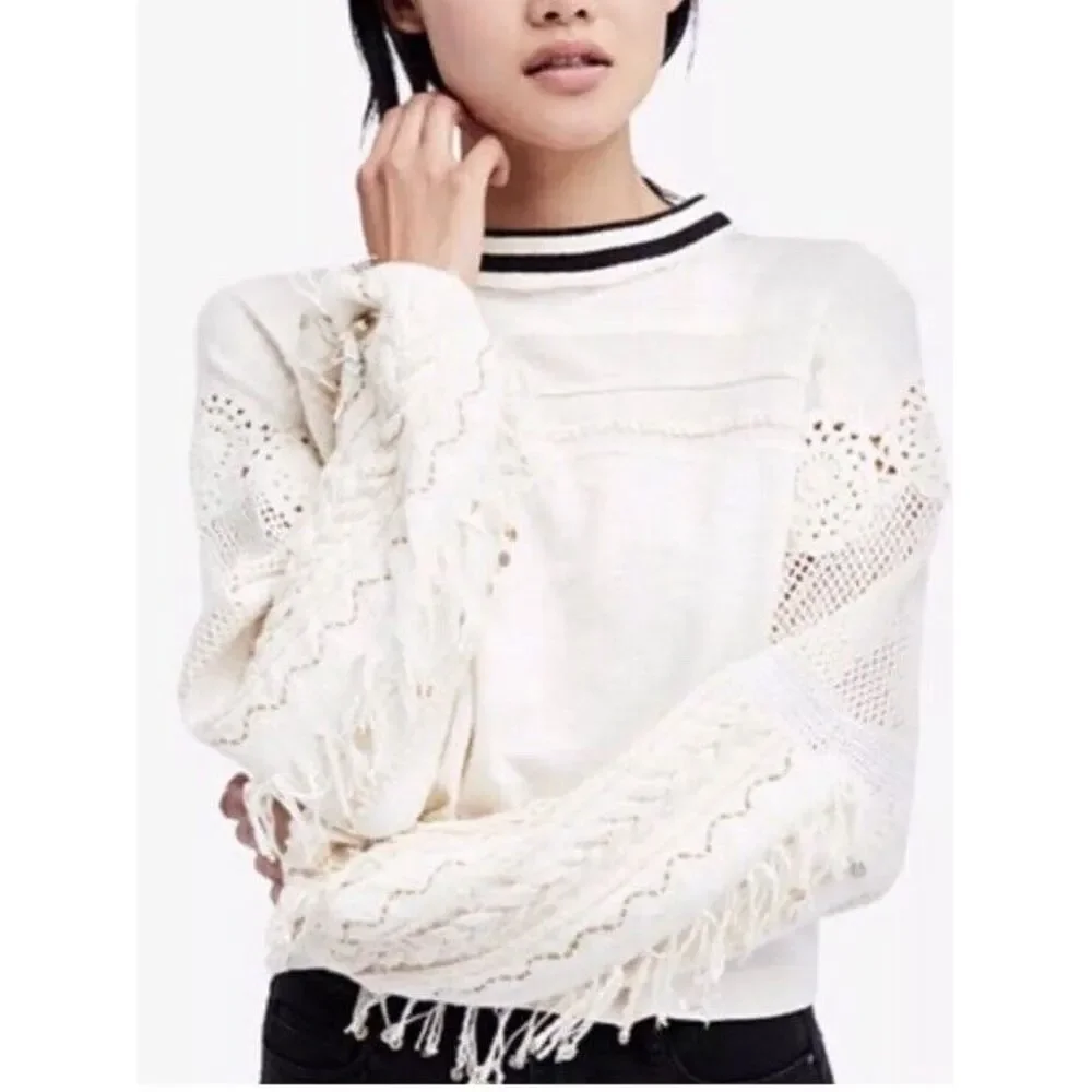 NWT‎ FREE PEOPLE Marakesh Embellished Sleeves Top Sz S $128 MSRP Ivory